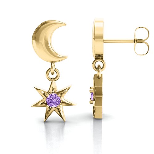 "Lights in the Night" Dangling Earrings – 10K Yellow Gold with Amethyst