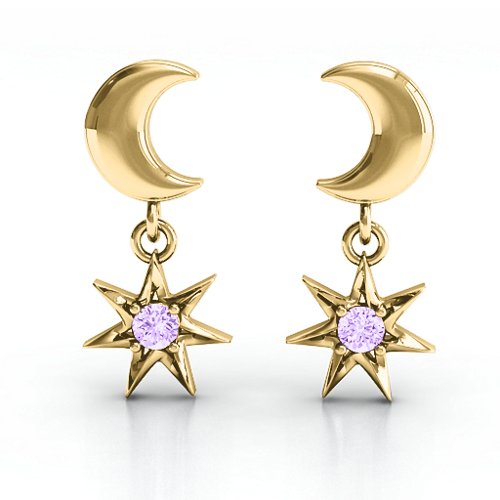 "Lights in the Night" Dangling Earrings – 10K Yellow Gold with Amethyst