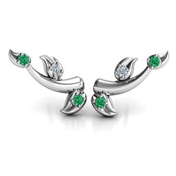 Beyond Be-Leaf Earrings in 925 Sterling Silver with Emerald and Cubic Zirconia