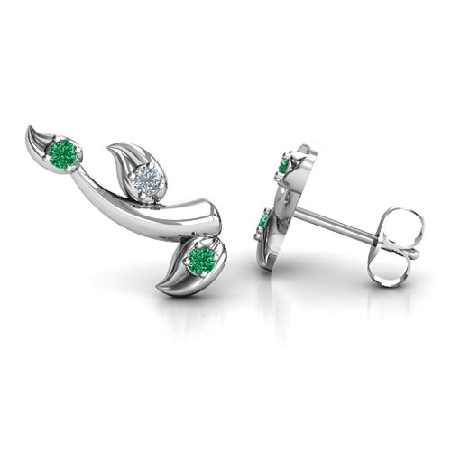 Beyond Be-Leaf Earrings – Sterling Silver with Emerald and Cubic Zirconia