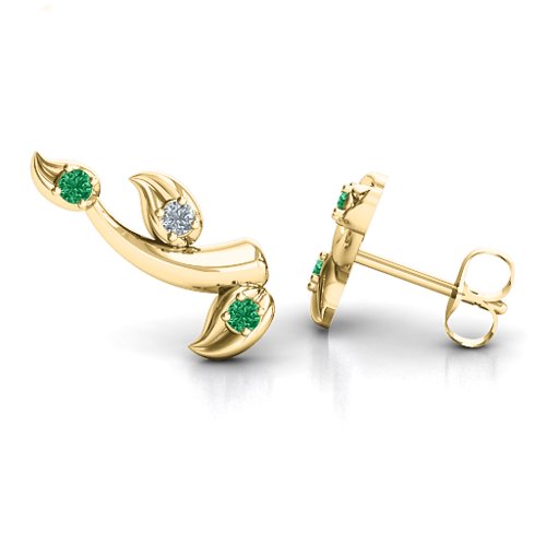 Beyond Be-Leaf Earrings – 10K Yellow Gold with Emerald and Cubic Zirconia