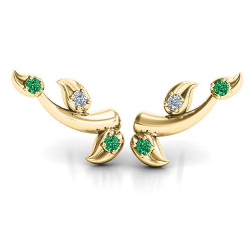 Beyond Be-Leaf Earrings – 10K Yellow Gold with Emerald and Cubic Zirconia