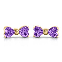 Adorable Bow Earrings in 10K Solid Yellow Gold with Amethyst