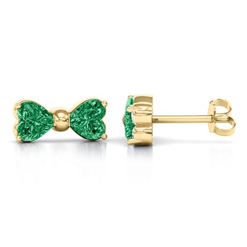 Adorable Bow Earrings – 10K Yellow Gold with Emerald