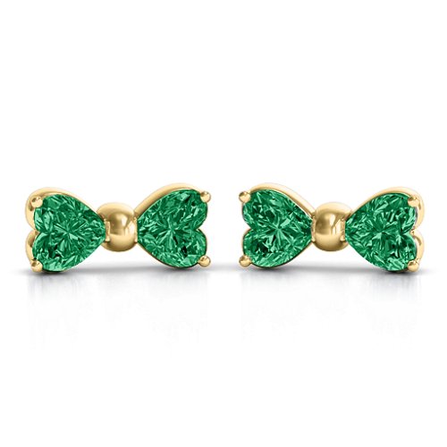 Adorable Bow Earrings – 10K Yellow Gold with Emerald