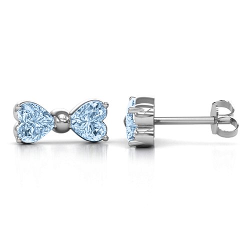 Adorable Bow Earrings – Sterling Silver with Aquamarine