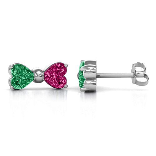 Adorable Bow Earrings – Sterling Silver with Emerald and Ruby