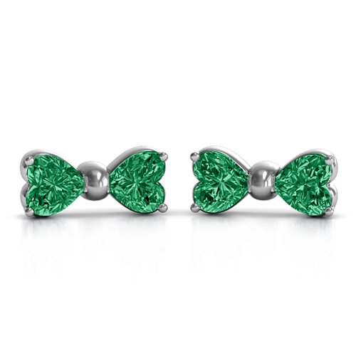 Adorable Bow Earrings – Sterling Silver with Emerald
