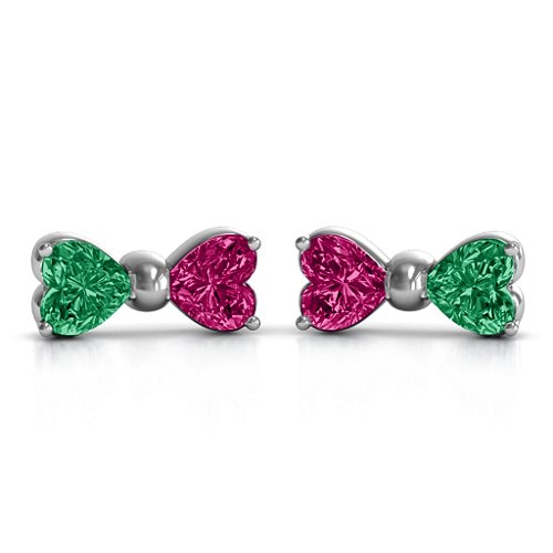 Adorable Bow Earrings – Sterling Silver with Emerald and Ruby