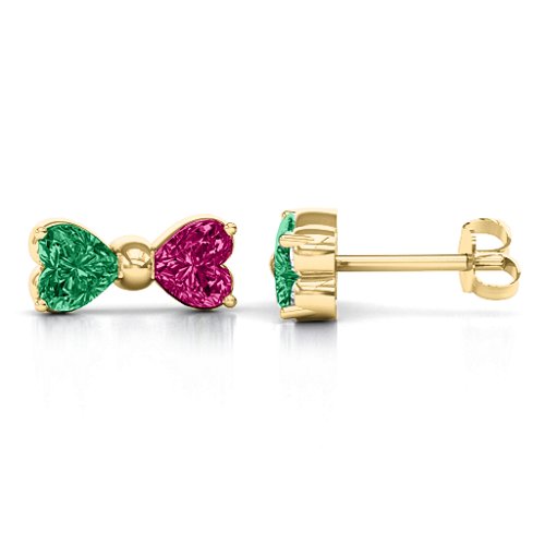 Adorable Bow Earrings – 10K Yellow Gold with Emerald and Ruby