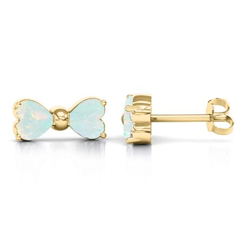Adorable Bow Earrings – 10K Yellow Gold with Opal