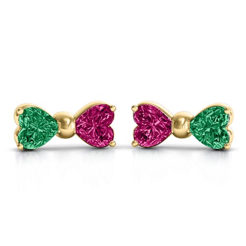 Adorable Bow Earrings – 10K Yellow Gold with Emerald and Ruby