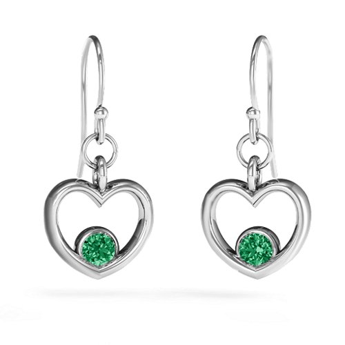 Dangling Heart Gemstone Earrings – Sterling Silver with Emerald