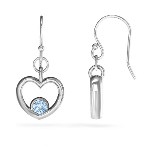 Dangling Heart Gemstone Earrings – Sterling Silver with Aquamarine