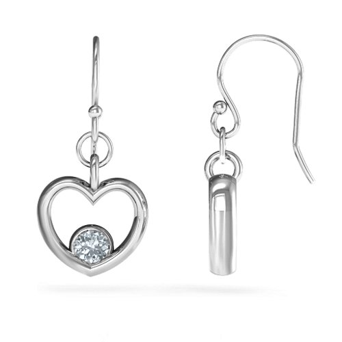 Dangling Heart Gemstone Earrings – Sterling Silver with Diamond