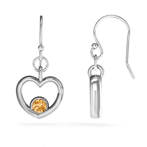 Dangling Heart Gemstone Earrings – Sterling Silver with Citrine