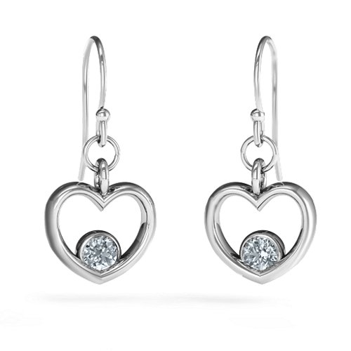Dangling Heart Gemstone Earrings – Sterling Silver with Diamond