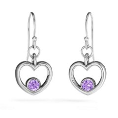Dangling Heart Gemstone Earrings – 14K Yellow Gold with Amethyst