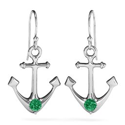 Gemstone Anchor Earrings in 925 Sterling Silver with Emerald