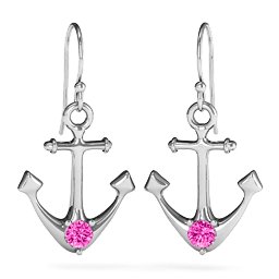 Gemstone Anchor Earrings in 925 Sterling Silver with Pink Tourmaline