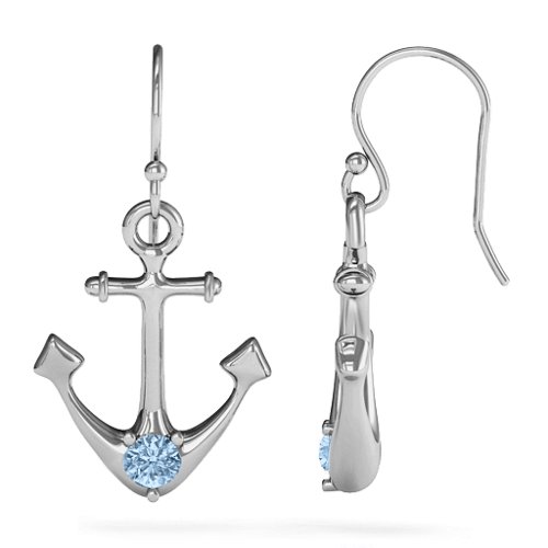 Gemstone Anchor Earrings – Sterling Silver with Aquamarine