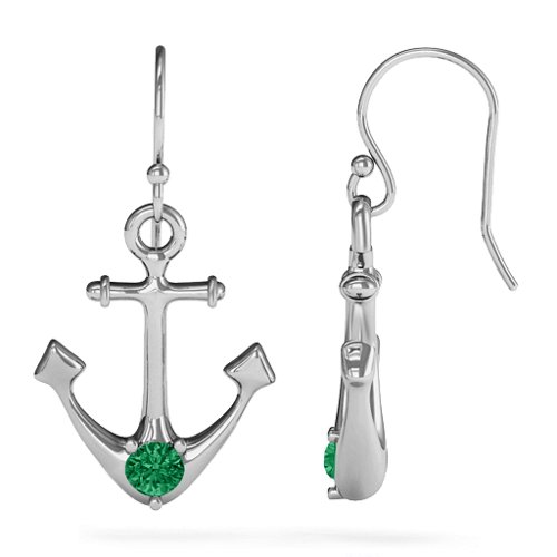 Gemstone Anchor Earrings – Sterling Silver with Emerald