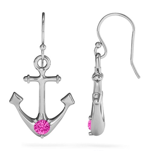Gemstone Anchor Earrings – Sterling Silver with Pink Tourmaline