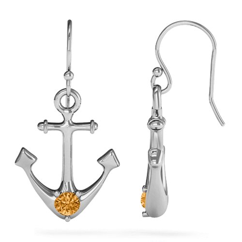 Gemstone Anchor Earrings – Sterling Silver with Citrine