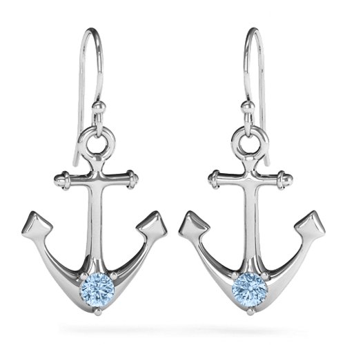 Gemstone Anchor Earrings – Sterling Silver with Aquamarine