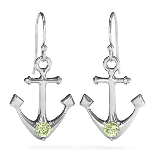 Gemstone Anchor Earrings – Sterling Silver with Peridot