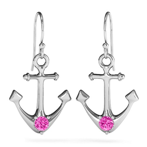 Gemstone Anchor Earrings – Sterling Silver with Pink Tourmaline