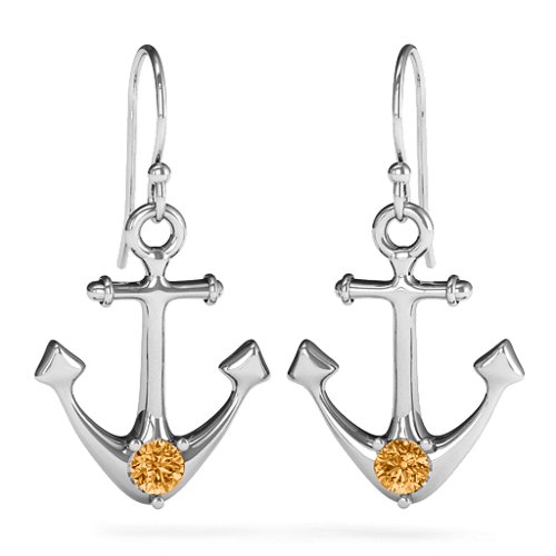 Gemstone Anchor Earrings – Sterling Silver with Citrine