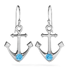 Gemstone Anchor Earrings – 14K Yellow Gold with Blue Topaz