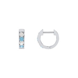 Personalized Gemstone Huggie Earrings in 925 Sterling Silver with Cubic Zirconia and Blue Topaz