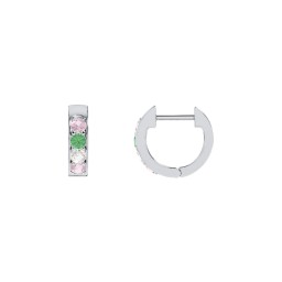 Personalized Gemstone Huggie Earrings in 925 Sterling Silver with Pink Tourmaline, Emerald, and Cubic Zirconia