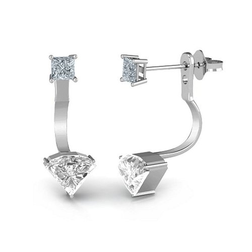 Brilliance Side View Cut Jacket Earrings with Princess Stone Studs