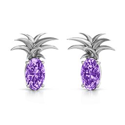 Oval Stone Pineapple Earrings in 925 Sterling Silver