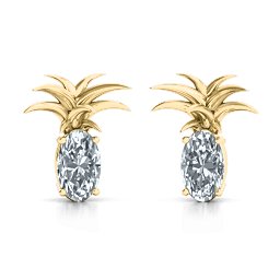 Oval Stone Pineapple Earrings in 10K Solid Yellow Gold with Diamond