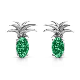 Oval Stone Pineapple Earrings in 925 Sterling Silver with Emerald