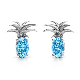 Oval Stone Pineapple Earrings in 925 Sterling Silver with Blue Topaz