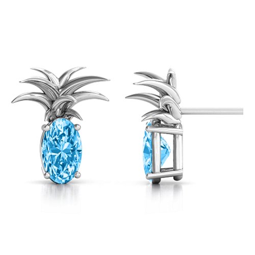 Oval Stone Pineapple Earrings – Sterling Silver with Blue Topaz