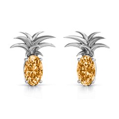 Oval Stone Pineapple Earrings – 10K Rose Gold with Citrine
