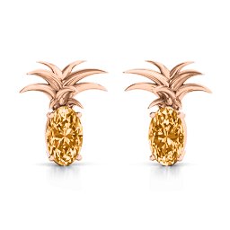 Oval Stone Pineapple Earrings in 10K Solid Rose Gold with Citrine