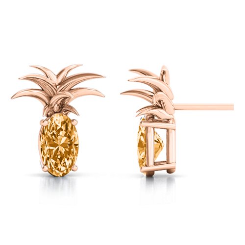 Oval Stone Pineapple Earrings – 10K Rose Gold with Citrine
