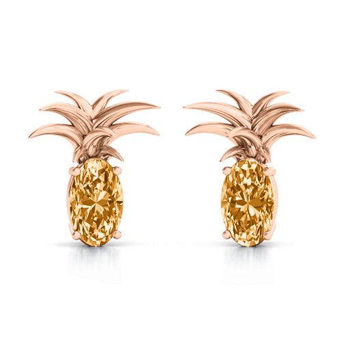 Oval Stone Pineapple Earrings – 10K Rose Gold with Citrine