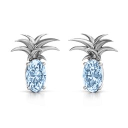 Oval Stone Pineapple Earrings in 925 Sterling Silver with Aquamarine