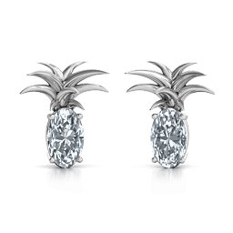 Oval Stone Pineapple Earrings in 925 Sterling Silver with Diamond