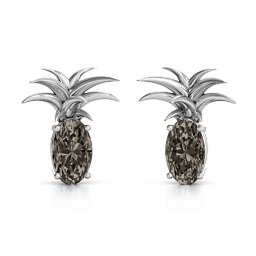 Oval Stone Pineapple Earrings in 925 Sterling Silver with Smokey Quartz