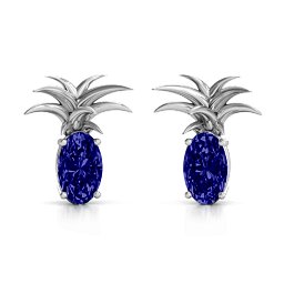 Oval Stone Pineapple Earrings in 925 Sterling Silver with Blue Sapphire