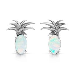 Oval Stone Pineapple Earrings in 925 Sterling Silver with Opal